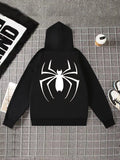 NEW Unisex Spider Print Y2K Gothic Harajuku Fleece-Lined Hoodie with Drop Shoulder Long Sleeves, Loose Fit Knit Polyester Zip-Up Hooded Jacket with Geometric Pattern for Fall/Winter, Sz L