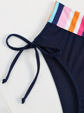 NEW Women's Striped Halter Neck Bikini Set, Polyester 82% Spandex 18% Knit Fabric, High Stretch Side Laced Bottom Swimwear, Sleeveless Lace-up Swimming Bathing Suit, Sz XL