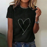 NEW Bovuf Black Round Neck Short Sleeve Top with rhinestone heart, Sz S, Retails $65+