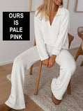 NEW Women's Solid Casual Lounge Set, Long Sleeve V Neck Top & Pants, Comfortable Relaxed Fit for Fall, Pale Pink, Sz M