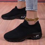 NEW Retails $75+ Women's Breathable Knit Chunky Sneakers, Casual Slip On Air Cushion Shoes, Lightweight Low Top Sock Shoes, Pure Black, Sz 6