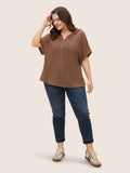 NEW Bloomchic Solid Hooded Drawstring Dolman Sleeve T-shirt, Dark Brown, PLUS Sz 28