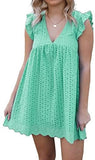 NEW Retails $41, California Romper Dress with Shorts Loose Women Summer V Neck Short Fly Sleeve Lace Summer Dress with Pocket, Mint Green, Sz L