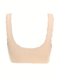 NEW Contrast Lace Wireless Sports Bra, Comfy Criss Cross Side Buckle Tank Bra, Women's Lingerie & Underwear, Light Beige, Size S