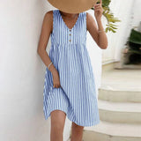 NEW Retails $90+ Bovuf Light Blue Sleeveless Striped Midi Dress Sz M