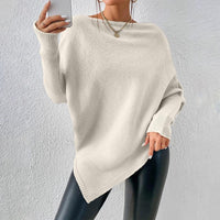 NEW Bovuf Women's Solid Long Sleeve Ultra Soft & Cozy Asymmetric Hem Sweater in Ecru- Size M! Retails $115+