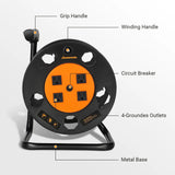 NEW DEWENWILS Extension Cord Storage Reel (without cord) with 4-Grounded Outlets, for 12/3,14/3,16/3 Gauge Power Cord, Hand Wind Retractable, 15A Circuit Breaker-HCRB00D