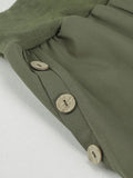 NEW Solid Button Decor Knot Pants, Casual Elastic Waist Slant Pockets Loose Pants, Women's Clothing, Green, Sz M