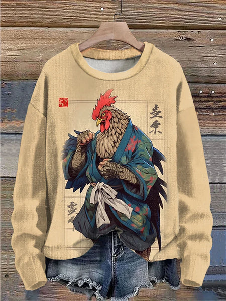 NEW Unisex Japan Fun Cock Samurai Art Print Casual Sweatshirt, Sz XL