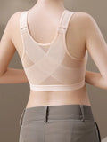 NEW Front Closure Sports Bra, Comfy & Breathable Mesh Stitching Adjustable Daily Bra, Women's Lingerie & Underwear, Light Beige, Sz M - Retails $54