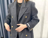 NEW Retails $369, Women's Hand Made 100% Australian Merino Wool Suit Collar Double Breasted Wool Coat Fashion, Grey, Sz M