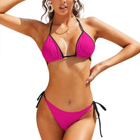 New Reversible Women Halter Tie Side Bottom Triangle Bikini Set Sexy Two Piece Swimsuit Bathing Suit Bright Color Swimwear Sz M