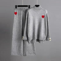 NEW Vyjak Women’s 2 Piece Knit Loose Fit Lounge Set Grey Heart SZ L