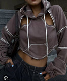 NEW Retails $114, Micas Topstitching Cut Out Backless Hoodie in Mocha, Sz M