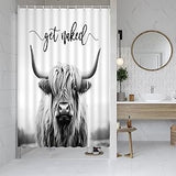 NEW Highland Cow Shower Curtain Grey Rustic Cattle Bull Western Wild Animal Get Naked Country Farmhouse Funny Cabin Bathroom Decor Fabric Curtains with Hook 70" L x 70" W