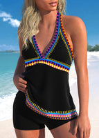 NEW Patchwork Tribal Print Black Tankini Set Flexible Sizing, Sz L, Retails $105