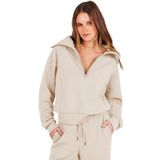 NEW Retails $85 Quarter Zip Wide Leg Sweatset, Cream, Sz XL