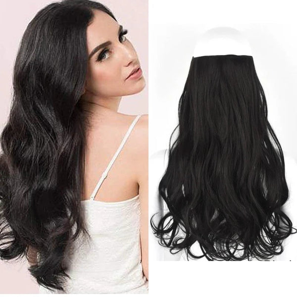 NEW WIGYY Halo Wave Clip in Hair Extensions Wigs, 18 inches, Brown Black, Retails $82