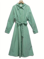 NEW Green Plaid Print Midi Dress, Elegant Button Front Long Sleeve Dress, Women's Clothing, Sz L, Retails $75