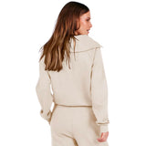NEW Retails $85 Quarter Zip Wide Leg Sweatset, Cream, Sz XL