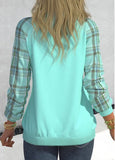 NEW ROTITA Plus Size Patchwork Cyan Plaid V Neck Sweatshirt - Size XL