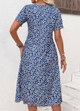 NEW Retails $52 MODLILY DESIGN Navy Pocket Ditsy Floral Print Short Sleeve Dress, Sz M