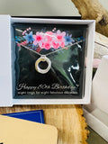 New 80 year old gift set! Includes Beautiful etched Gift Card, 8 ring necklace, funny mug and gift bag!