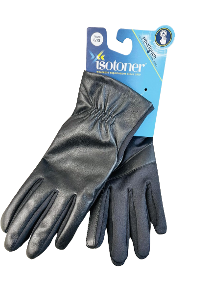 NEW Women's Black Isotoner Stretch Vegan Leather Touch Screen Gloves Size L/XL - Retails $50+