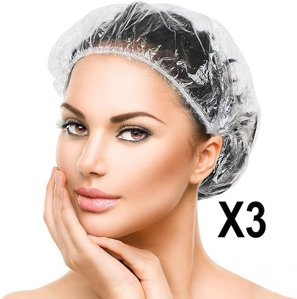 NEW TUPARKA 3 Pcs Disposable Shower Caps Plastic Elastic Bath Cap for Home Use Hotel Spa and Hair Salon Supplies