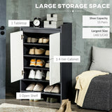Retails $179+ NEW Assembled, HOMCOM Modern Shoe Cabinet with High Gloss White Doors, Adjustable Shelves and Open Compartment, 15 Pair Shoe Storage Cabinet for Entryway, Hallway, Grey