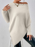 NEW Bovuf Women's Solid Long Sleeve Ultra Soft & Cozy Asymmetric Hem Sweater in Ecru- Size M! Retails $115+