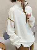 NEW Women's Off White Long Sleeve Half Zip Sweater lots of stretch to fabric, great for all seasons, Size L, Retails $71
