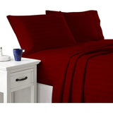 NEW Tula Linen 1000 Thread Count 100% Egyptian Cotton 4-Piece Bed Sheet Set (1 Flat, 1 Fitted Sheet, 2 Pillow Covers) 18 Inches Deep Pocket Stripe Pattern - Burgundy - Queen Size Retail $108+