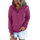 NEW WREESH Women's Hooded Solid Color Long-sleeved Sweatshirt Casual Blouse Pullover Tops, Purple, Sz L