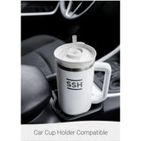 NEW SSH 40 oz Insulated Stainless Steel Tumbler with Handle & Leakproof Lid – BPA-Free, Vacuum-Sealed Travel Mug with Reusable Straw – Fits Car Cup Holders – White – Popular Seasonal Pick
