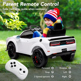 New Assembled, Track 7 Kids Ride on Car, Licensed Dodge Challenger SRT 12V Electric Car for Kids Age 3+, Remote Control, Music, White NOTE: small crack in front right fender shown in pics, was store display!