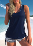New Retails $65+ Three-Piece Mid Waisted Striped Navy Tankini Set sz XL