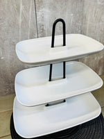 3 Tier Ceramic Serving Tray with Metal Base! Has 1 small chip on bottom tray, home stager lot!