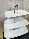 3 Tier Ceramic Serving Tray with Metal Base! Has 1 small chip on bottom tray, home stager lot!