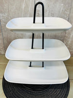 3 Tier Ceramic Serving Tray with Metal Base! Has 1 small chip on bottom tray, home stager lot!