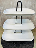 3 Tier Ceramic Serving Tray with Metal Base! Has 1 small chip on bottom tray, home stager lot!