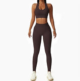 NEW Litthing Backless Sports Bra Women Halter Neck Seamless Bralette Middle Impact Support Padded Bras Comfort Wireless Gym Tank Tops Yoga Workout Sexy Crop Top, Brown, Sz M
