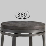 NEW Retails $130, Oulluo Solid Wood Rustic Grey 2-Pieces Counter Height Bar Stools, Swivel Set of 2, 24” Backless Metal Stools with Round Wood Seat, Industrial Kitchen Island Stools, 520P-SGWD