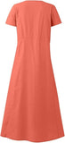 NEW Retails $65, Cotton Linen Dress Loose Solid Color Short Sleeve Maxi Dress Women Mothers Day Dresses with Pocket, Orange, Fits M/L