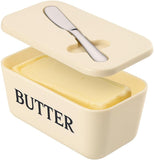 Butter Dish With Lid And Knife For Kitchen Coutertop,Food Grade PP Butter Holder With Cover And Stainless Steel Knife,Large White Butter Container