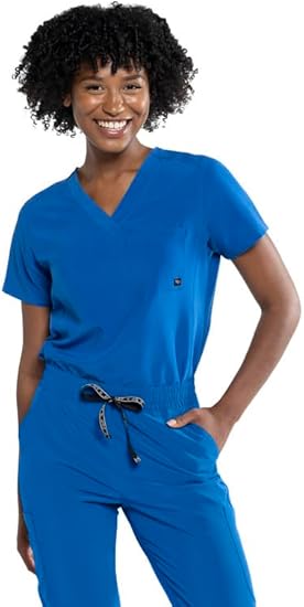 NEW Tasha + Me Women's Medical Scrub Chest Pocket Shirts - Modern Slim-Fit & V-Neck Style Top, Royal Blue, Sz 2XL