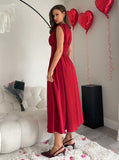 NEW Retails $109, Micas Solid Ruched Maxi Dress, Red, Sz M