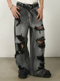 NEW Men's Relaxed Fit Wide Leg Ripped Distressed Denim Jeans - Soft Comfy Stretchy Fabric, Fashionable Streetwear Style, Loose Fit for Comfort, Stylish Ripped Details - Perfect for Casual Daily Wear, Sz M