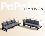 NEW PaPaJet Aluminum Soft Modern Outdoor Patio Sofa with Wood Grain Plastic Top Side Table for Backyard Poolside Porch, Grey, Retails $369+