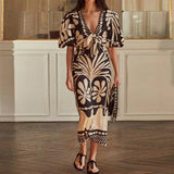 NEW Bovuf Distinctive Short Sleeve V-Neck Midi Dress, Sz L, Retails $82